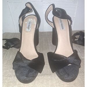 Steve‎ Madden Heels Women Clary-V Size 10 BLACK Velvet Lace Up Black Heels